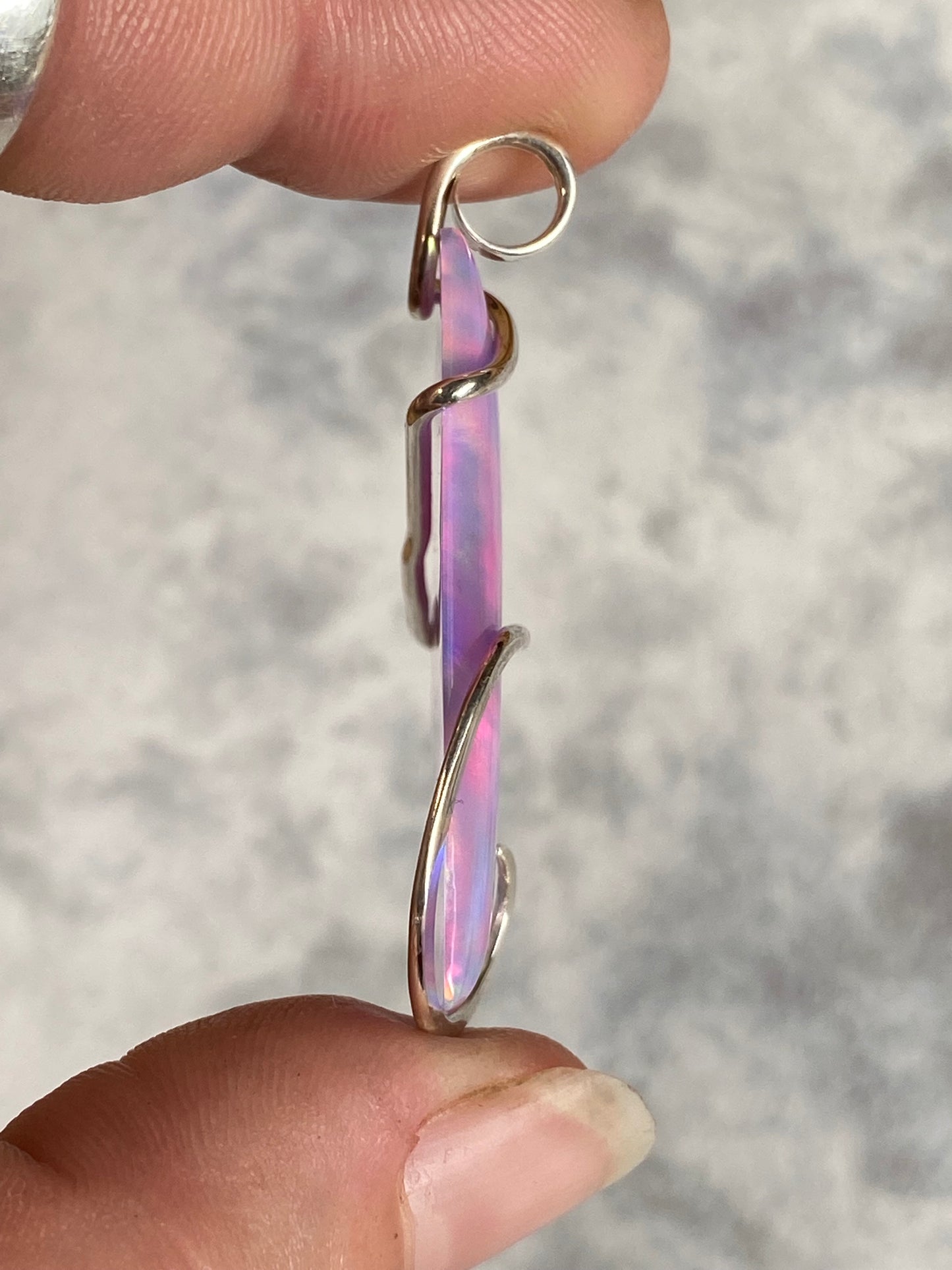 Aurora Borealis Opal in Sterling Silver Tension Wrapped Pendant