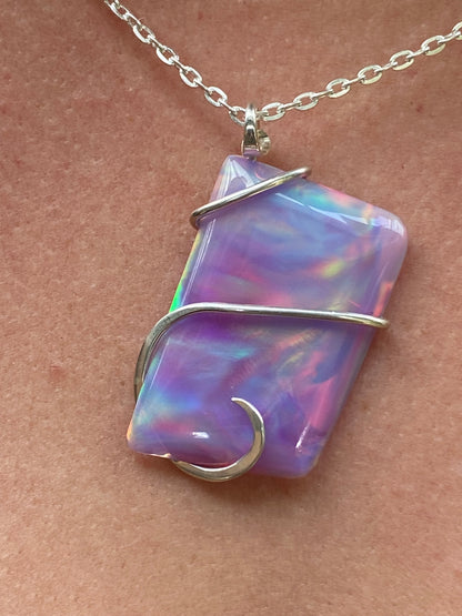 Aurora Borealis Opal in Sterling Silver Tension Wrapped Pendant