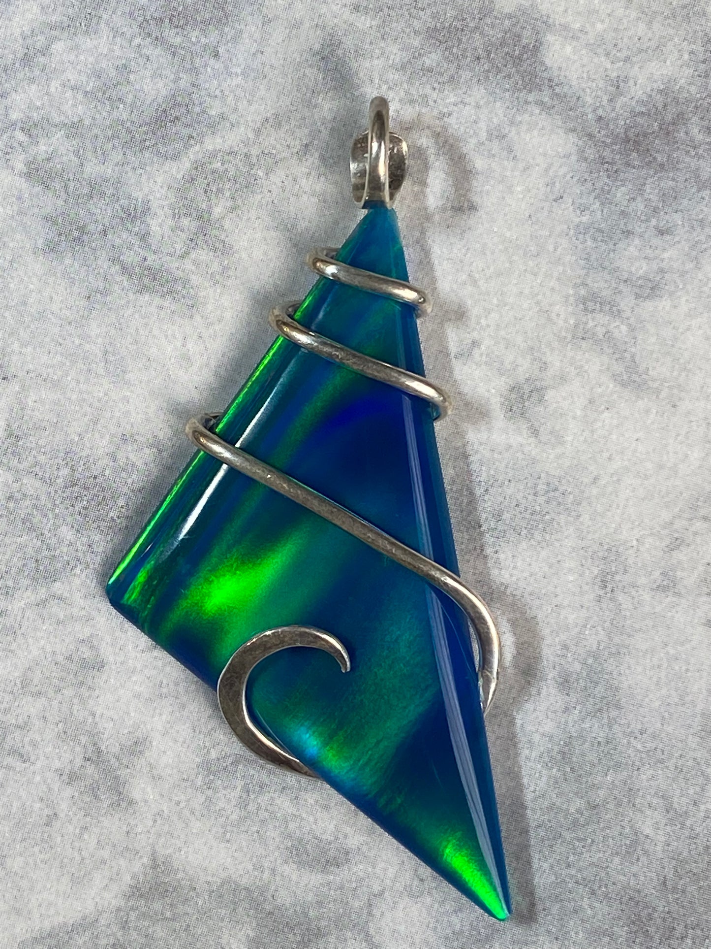 Aurora Borealis Opal in Sterling Silver Tension Wrapped Pendant