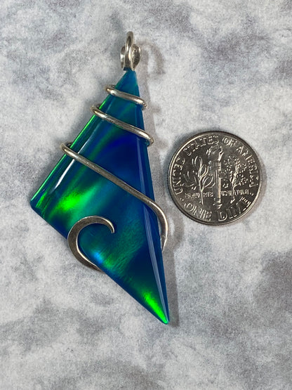 Aurora Borealis Opal in Sterling Silver Tension Wrapped Pendant