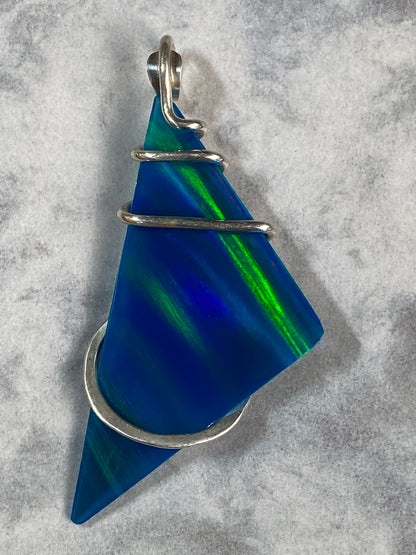 Aurora Borealis Opal in Sterling Silver Tension Wrapped Pendant