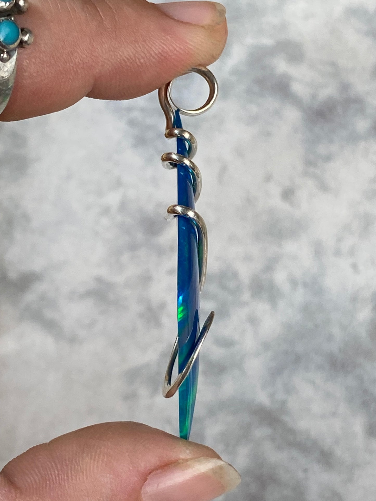 Aurora Borealis Opal in Sterling Silver Tension Wrapped Pendant