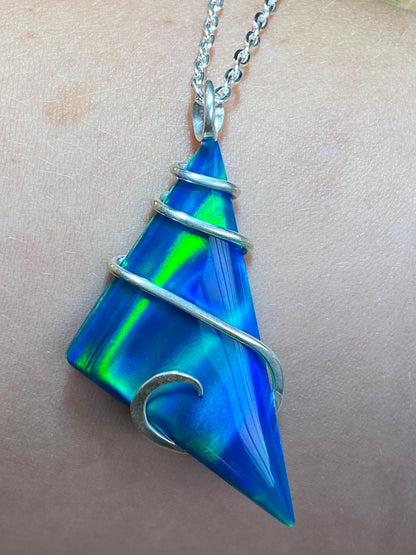 Aurora Borealis Opal in Sterling Silver Tension Wrapped Pendant