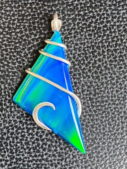 Aurora Borealis Opal in Sterling Silver Tension Wrapped Pendant