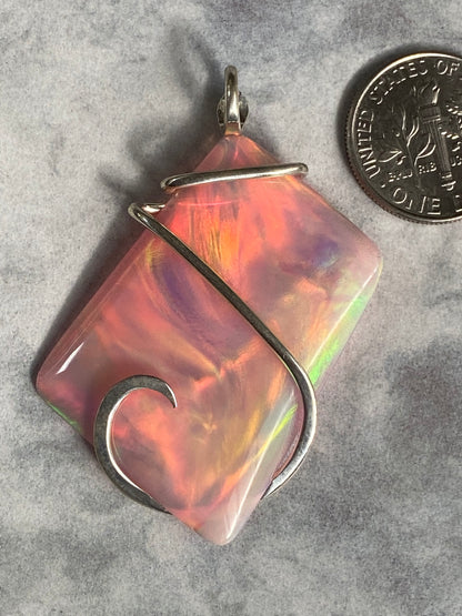 Aurora Borealis Opal in Sterling Silver Tension Wrapped Pendant