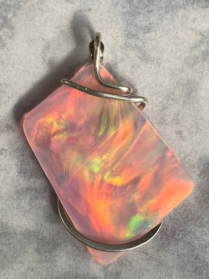 Aurora Borealis Opal in Sterling Silver Tension Wrapped Pendant