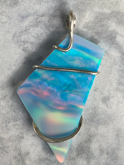 Aurora Borealis Opal in Sterling Silver Tension Wrapped Pendant