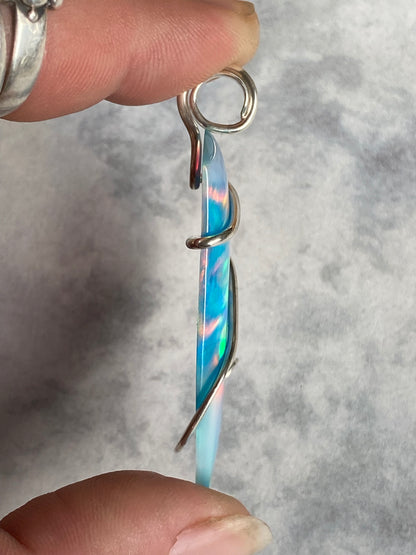 Aurora Borealis Opal in Sterling Silver Tension Wrapped Pendant