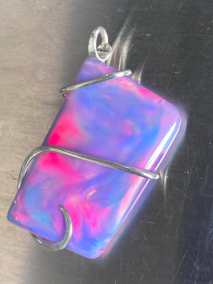 Aurora Borealis Opal in Sterling Silver Tension Wrapped Pendant