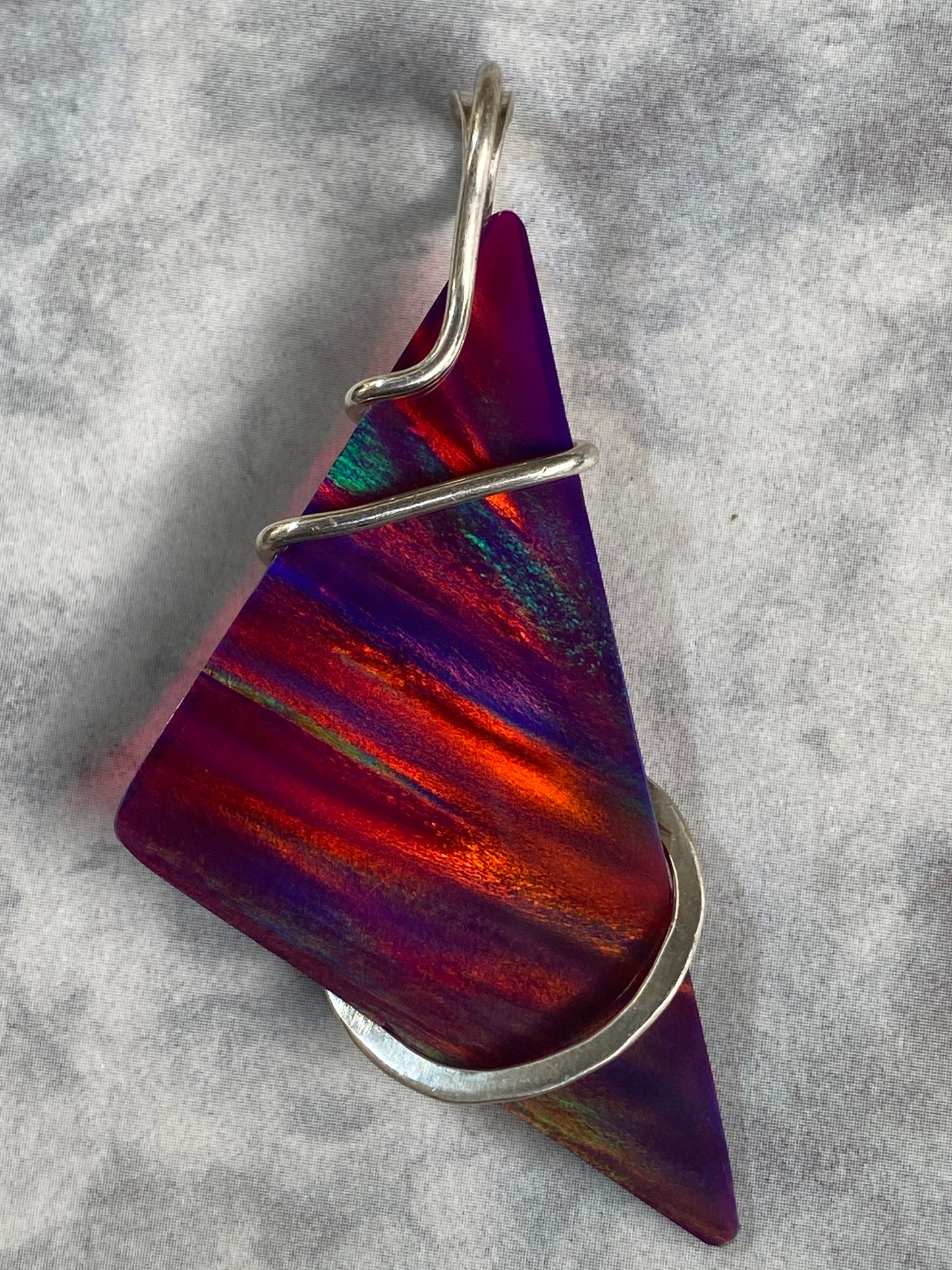 Aurora Borealis Opal in Sterling Silver Tension Wrapped Pendant