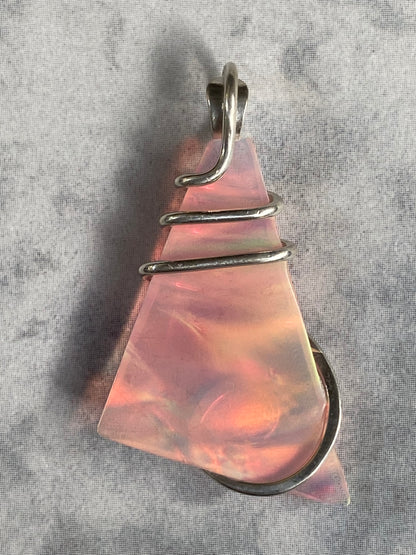 Aurora Borealis Opal in Sterling Silver Tension Wrapped Pendant