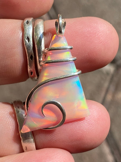 Aurora Borealis Opal in Sterling Silver Tension Wrapped Pendant