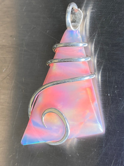 Aurora Borealis Opal in Sterling Silver Tension Wrapped Pendant