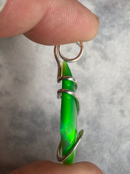 Aurora Borealis Opal in Sterling Silver Tension Wrapped Pendant