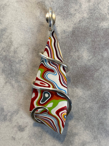 Fordite Cabochon in Sterling Silver Tension Wrapped Pendant