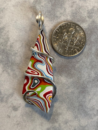 Fordite Cabochon in Sterling Silver Tension Wrapped Pendant