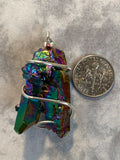 Titanium Infused Quartz Crystal Cluster in Sterling Silver Tension Wrapped Pendant