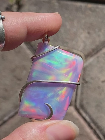 Aurora Borealis Opal in Sterling Silver Tension Wrapped Pendant