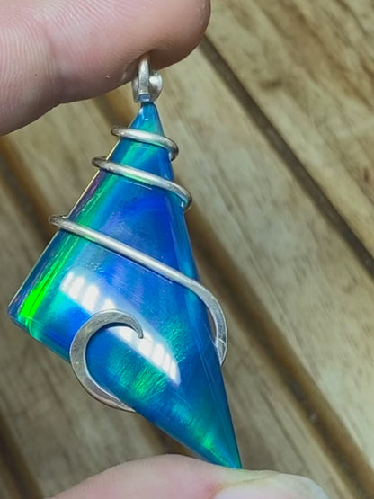 Aurora Borealis Opal in Sterling Silver Tension Wrapped Pendant