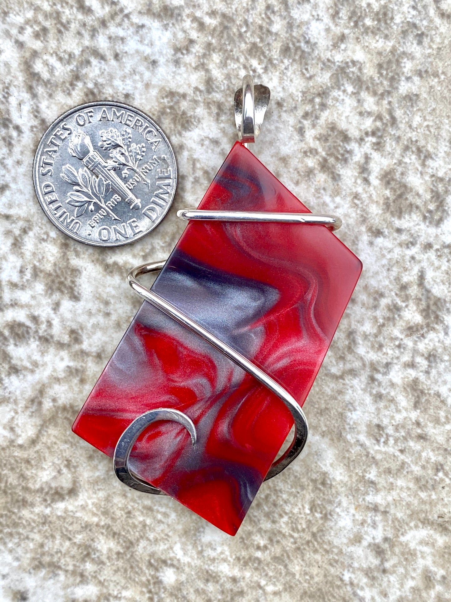 Bowlerite Shard in Sterling Silver Tension Wrapped Pendant