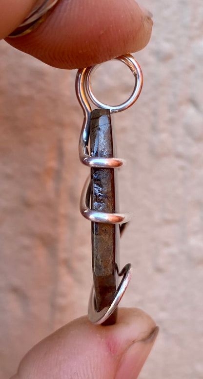 Ammolite Shell Slice in Sterling Silver Tension Wrapped Pendant