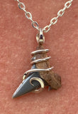 Natural Shark Tooth in Sterling Silver Tension Wrapped Pendant