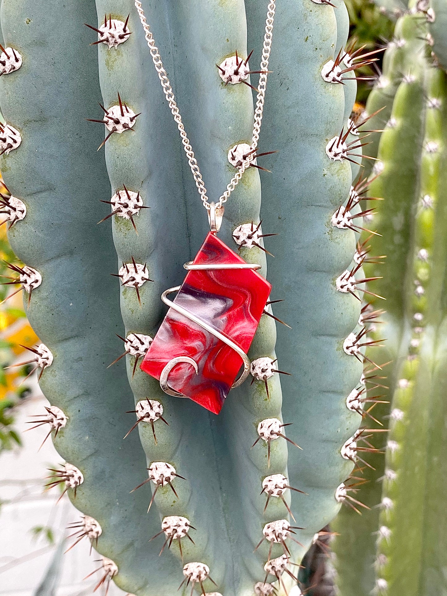 Bowlerite Shard in Sterling Silver Tension Wrapped Pendant