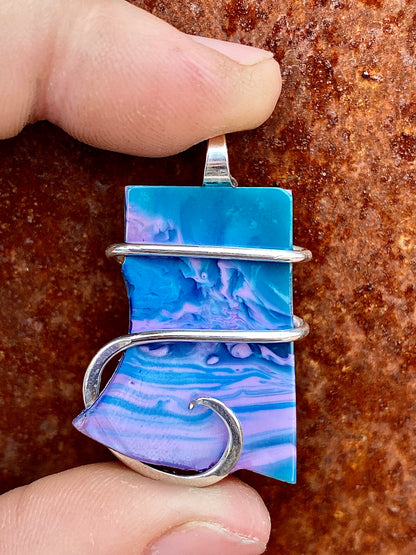 Bowlerite Shard in Sterling Silver Tension Wrapped Pendant