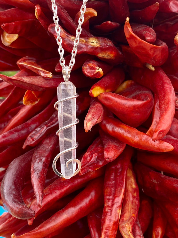 Quartz Crystal in Sterling Silver Tension Wrapped Pendant