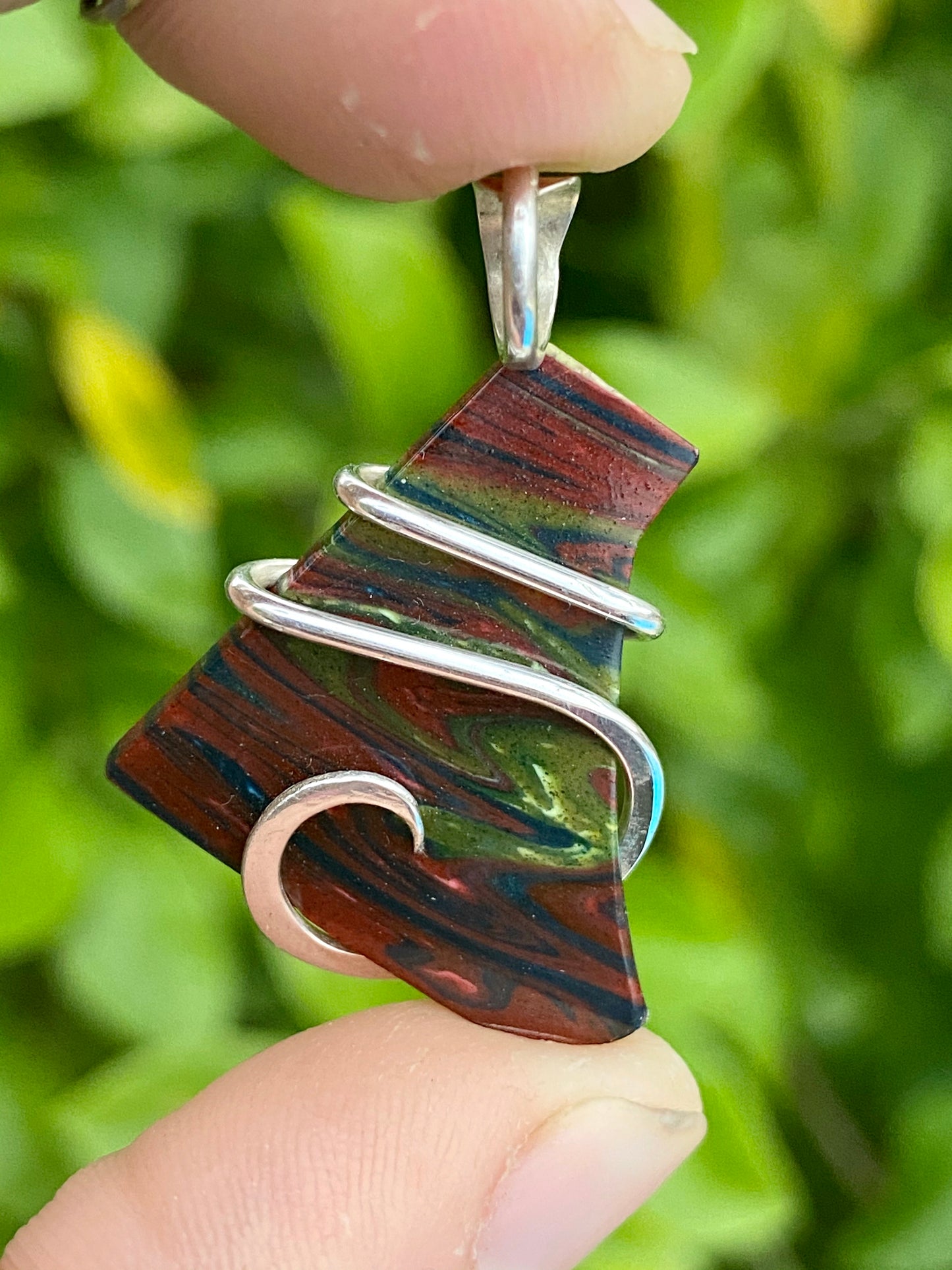 Bowlerite Shard in Sterling Silver Tension Wrapped Pendant