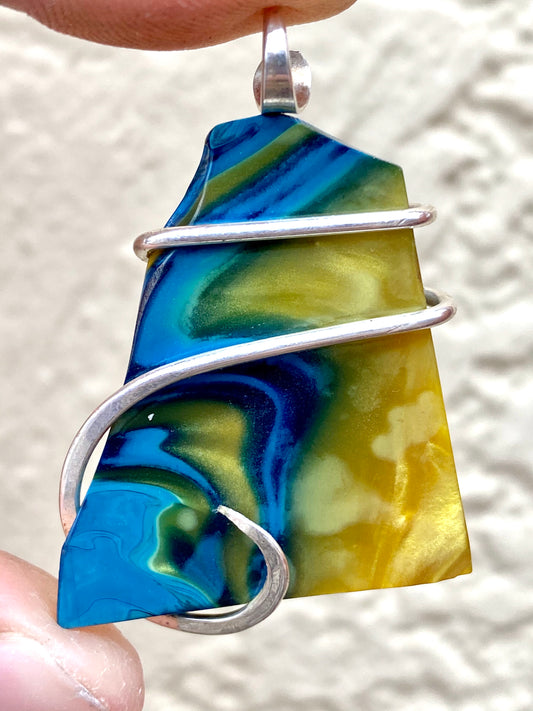 Bowlerite Shard in Sterling Silver Tension Wrapped Pendant