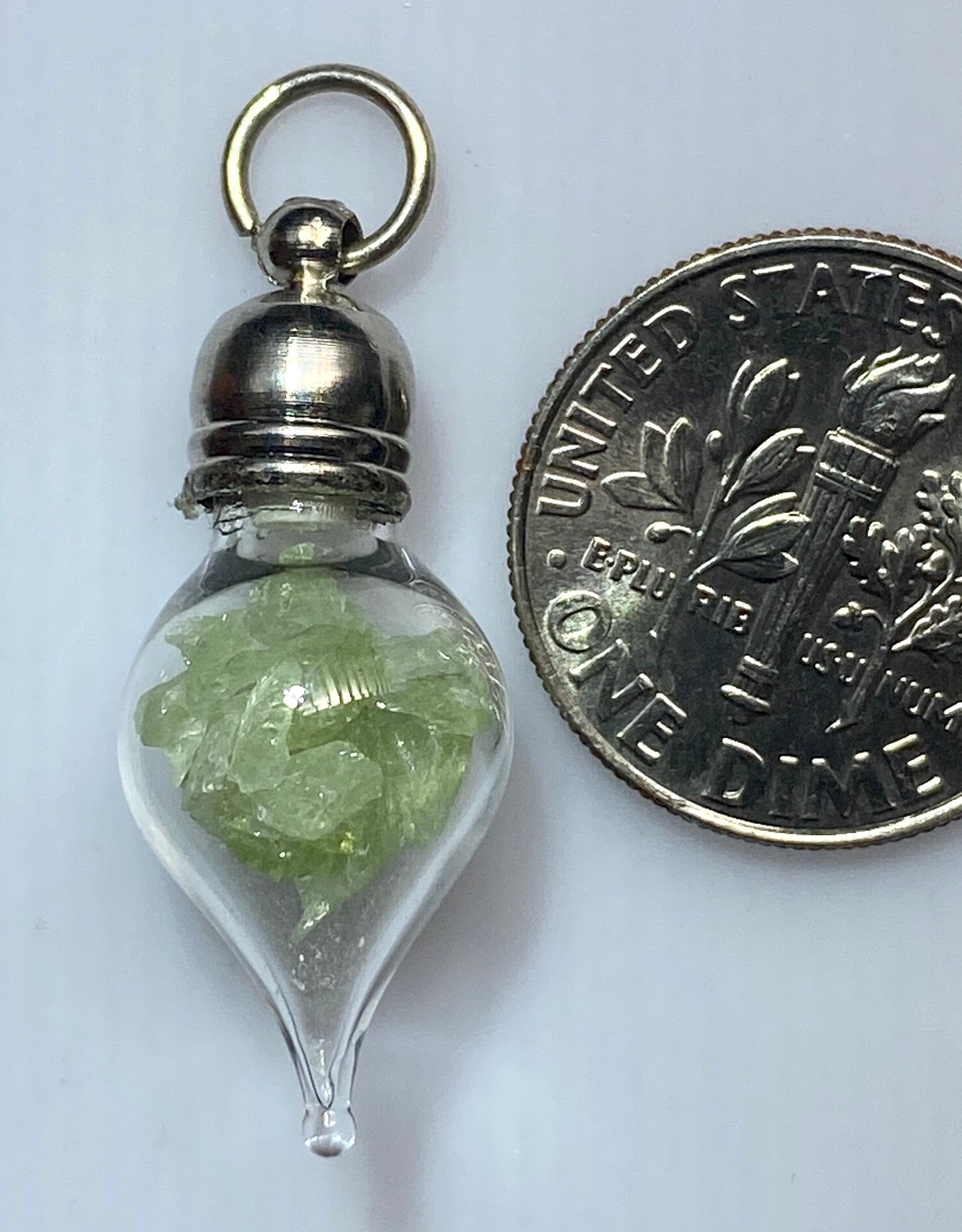 August Birthstone Peridot Glass Vial Pendant