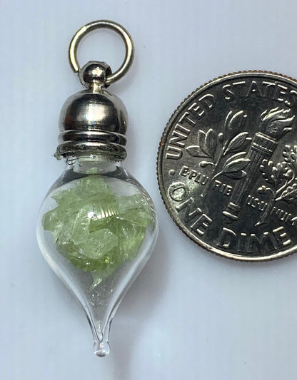 August Birthstone Peridot Glass Vial Pendant