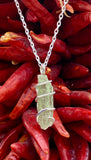 Green Kyanite Crystal in Sterling Silver Tension Wrapped Pendant
