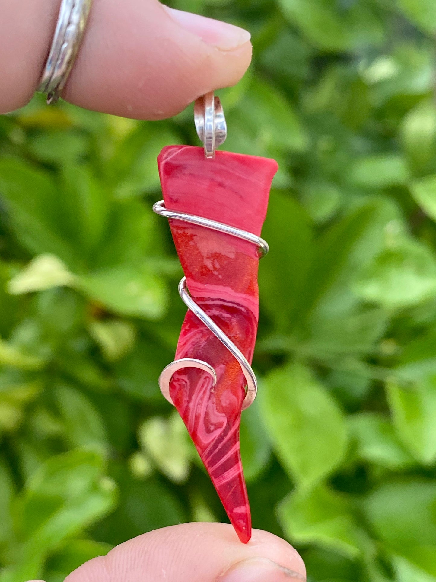 Bowlerite Shard in Sterling Silver Tension Wrapped Pendant