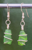 Green Sea Glass Pair in Sterling Silver Tension Wrapped Earrings