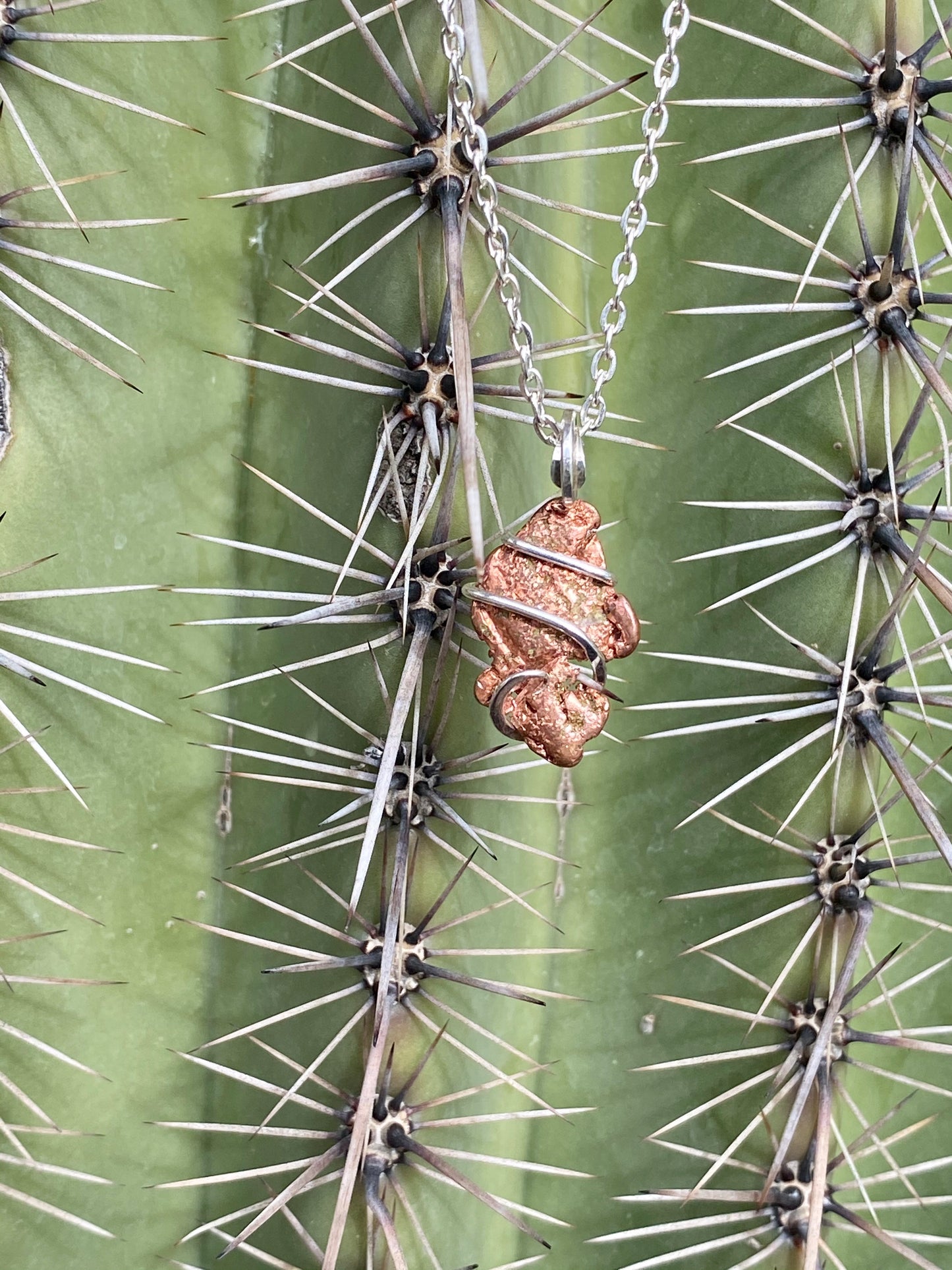 Copper Nugget in Sterling Silver Tension Wrapped Pendant