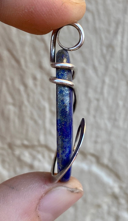 Lapis Lazuli Cabochon in Sterling Silver Tension Wrapped Pendant