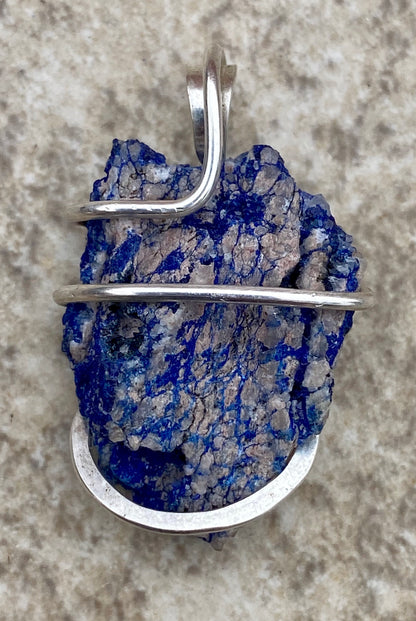 Azurite Druzy in Sterling Silver Tension Wrapped Pendant