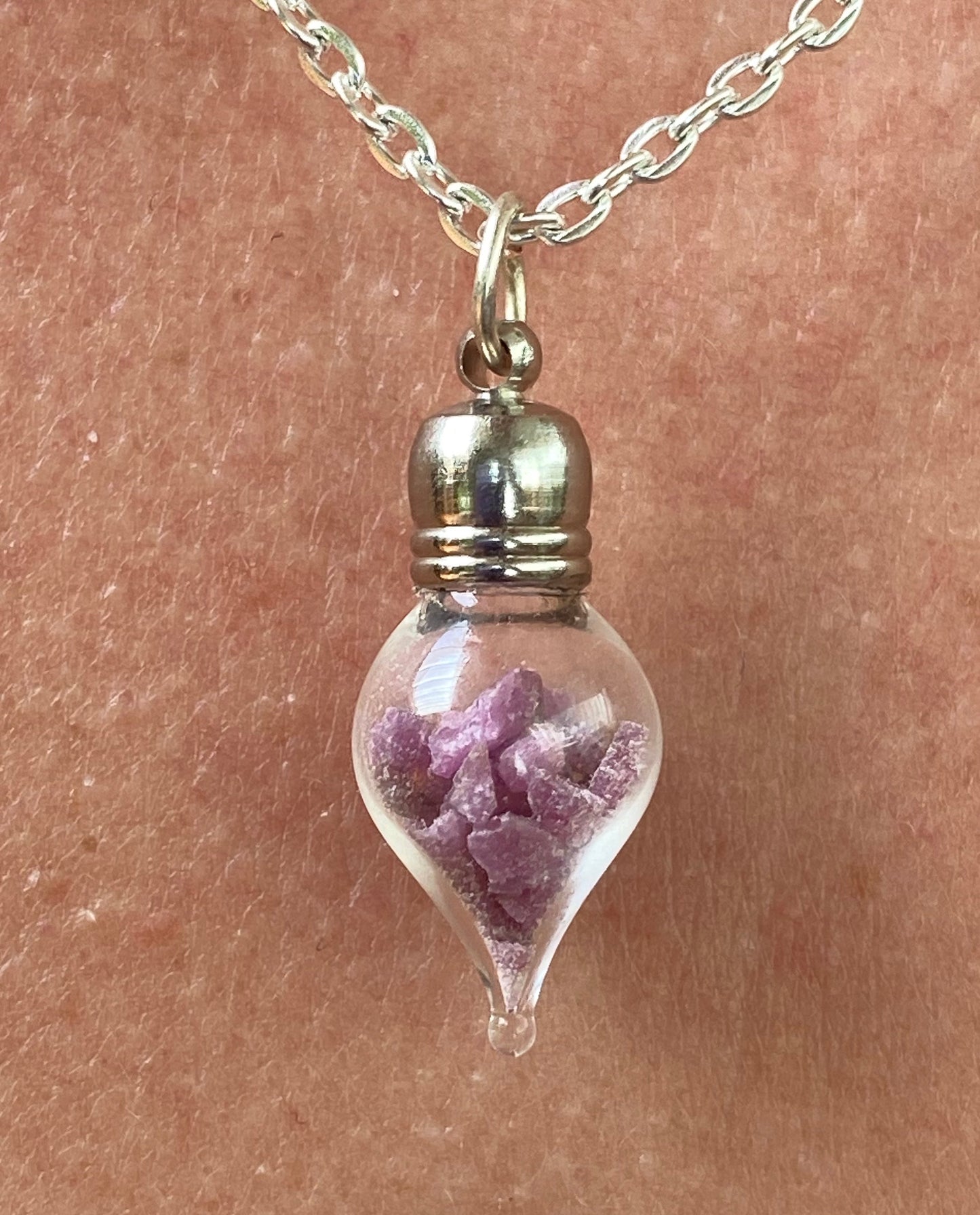 July Birthstone Ruby Glass Vial Pendant