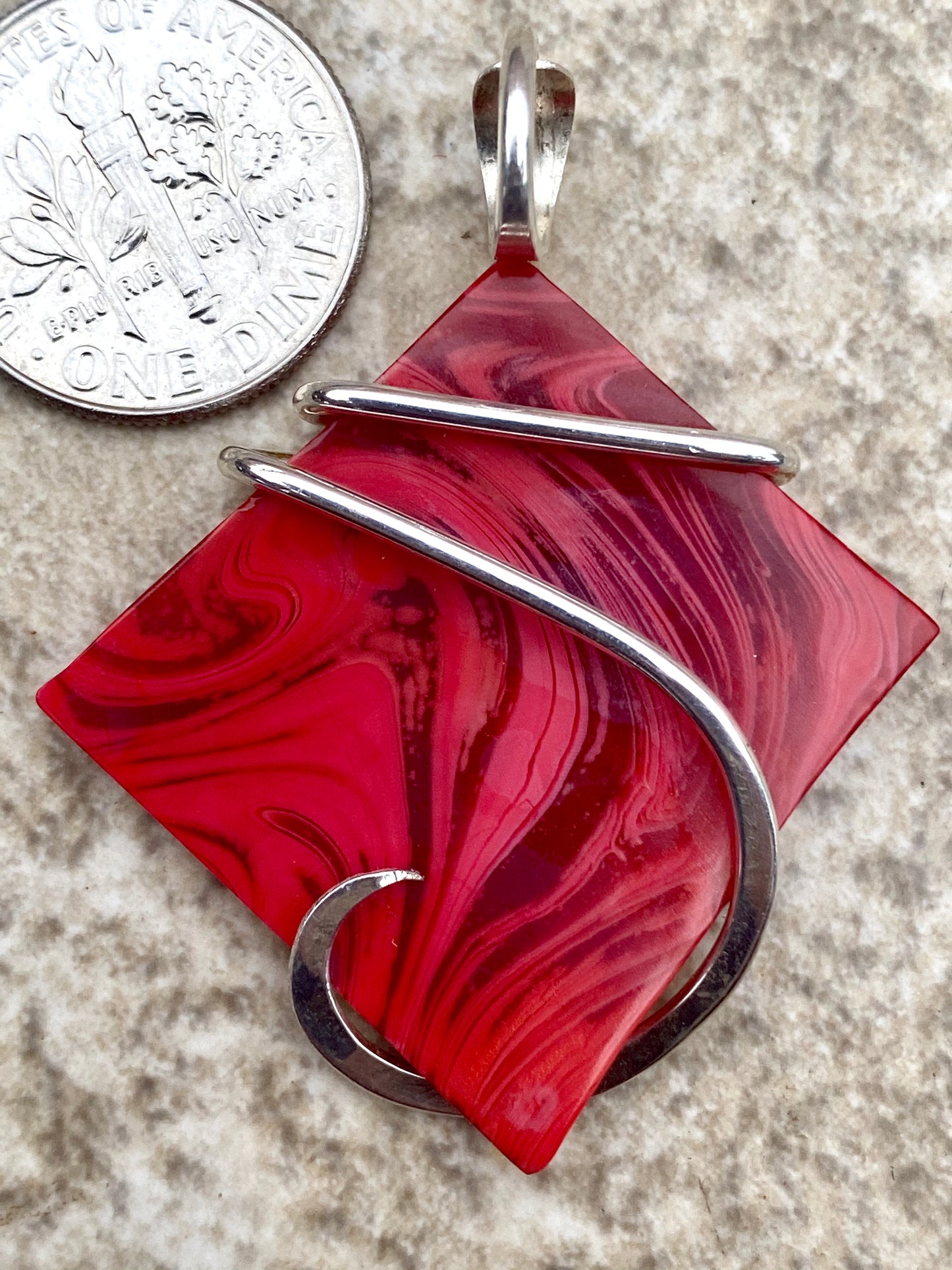 Bowlerite Shard in Sterling Silver Tension Wrapped Pendant