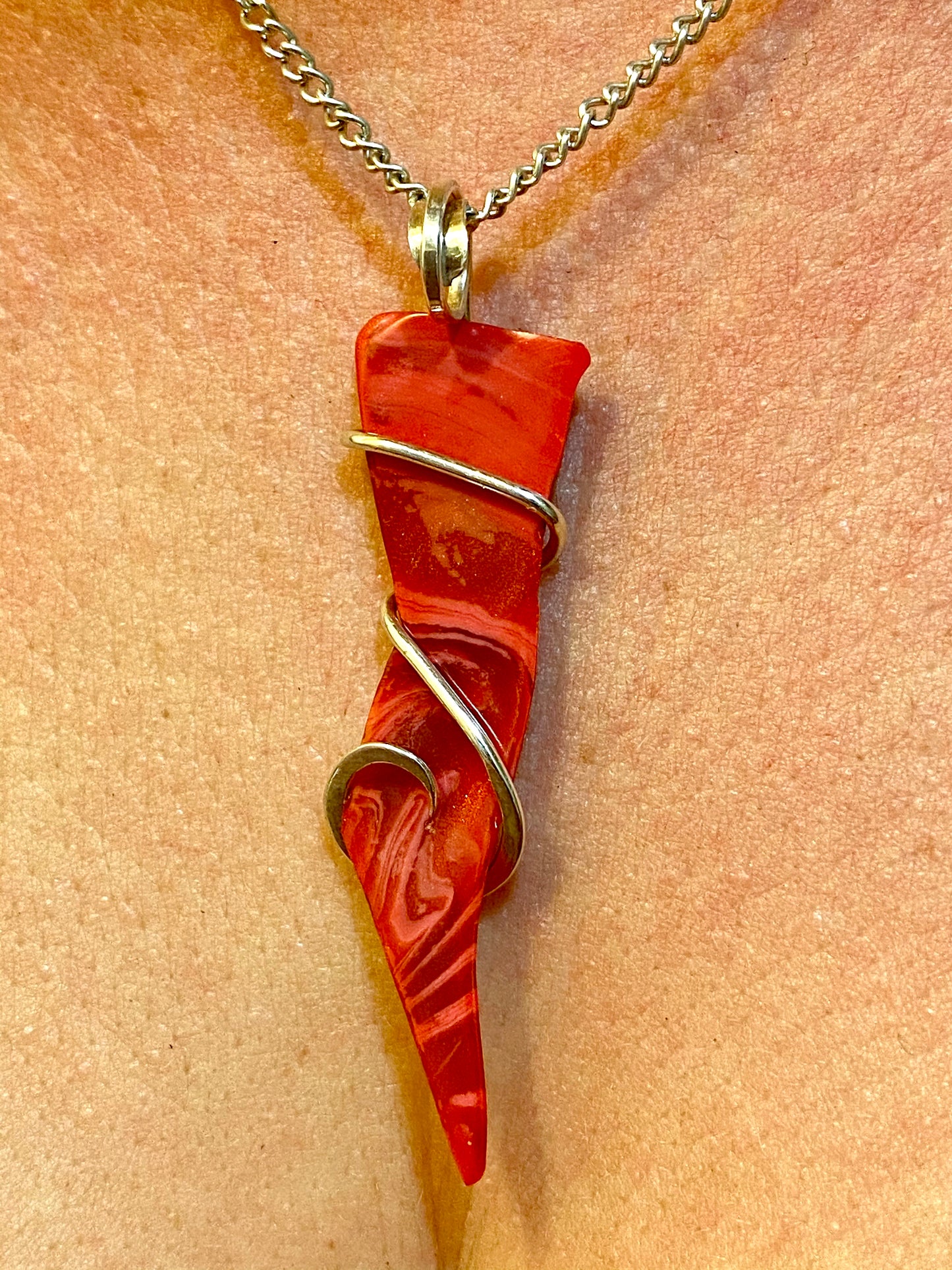 Bowlerite Shard in Sterling Silver Tension Wrapped Pendant