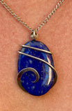 Lapis Lazuli Cabochon in Sterling Silver Tension Wrapped Pendant