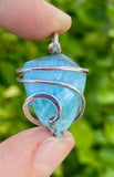 Larimar Cabochon in Sterling Silver Tension Wrapped Pendant