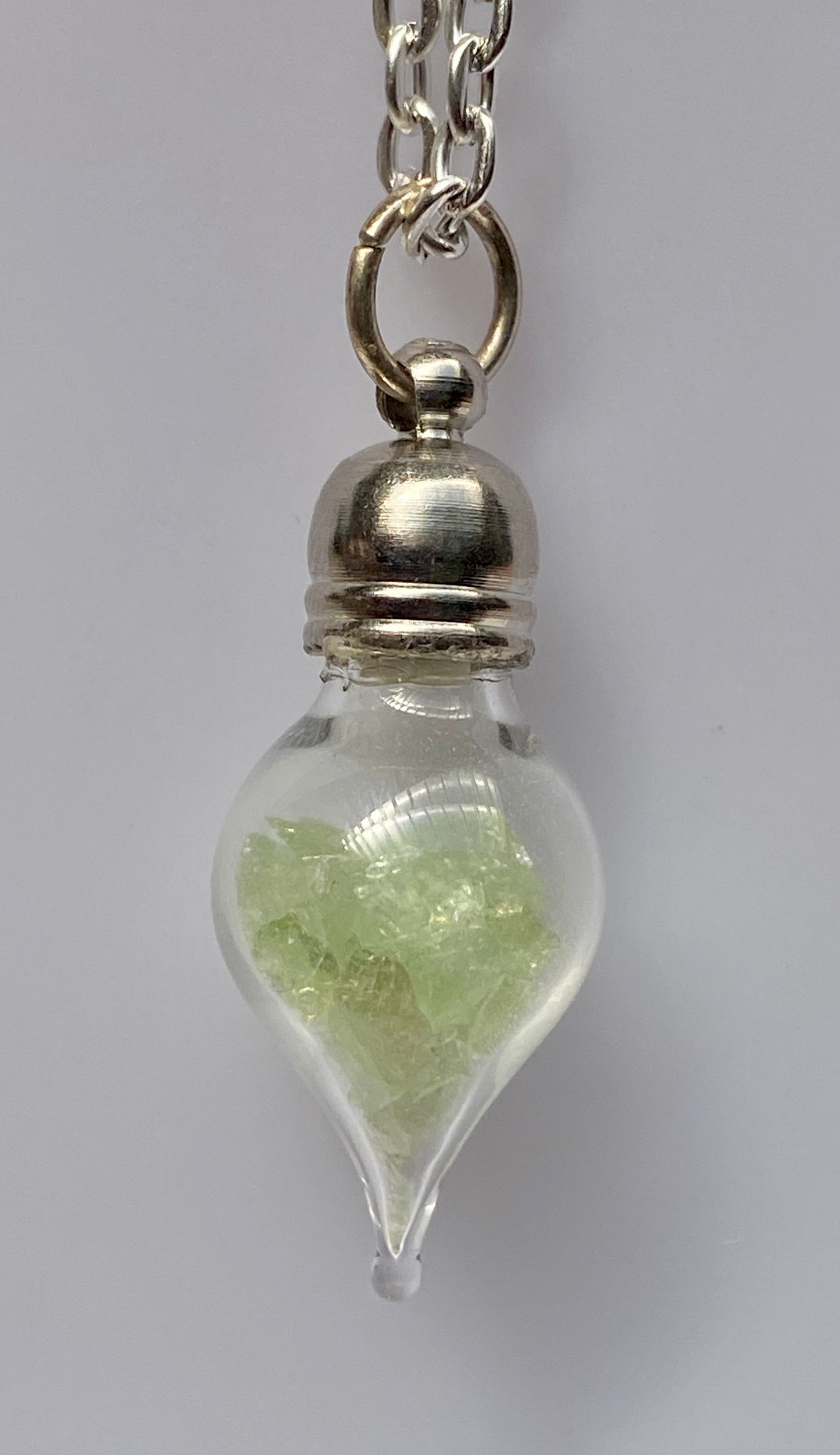 August Birthstone Peridot Glass Vial Pendant