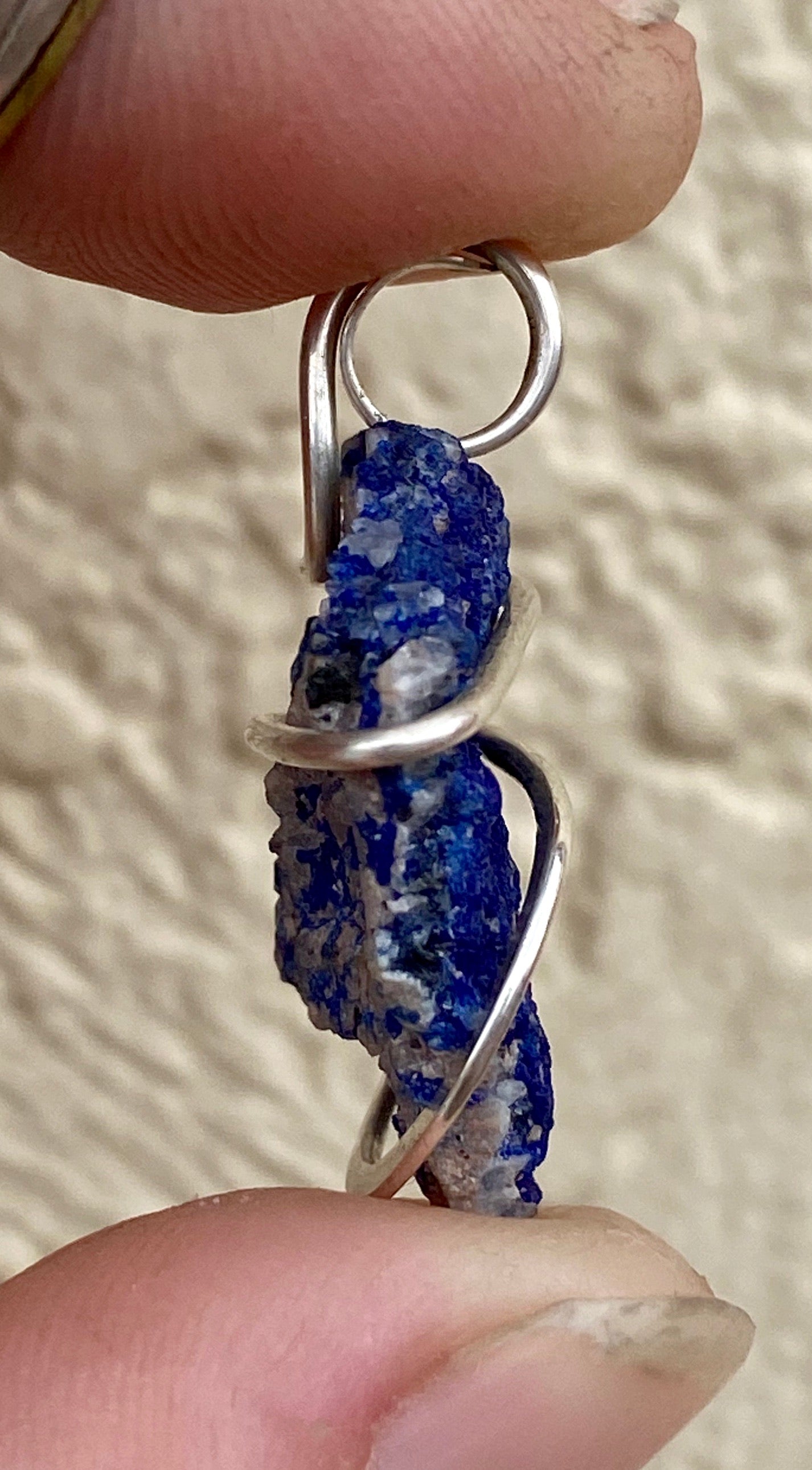 Azurite Druzy in Sterling Silver Tension Wrapped Pendant