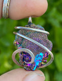 Titanium Infused Druzy in Sterling Silver Tension Wrapped Pendant