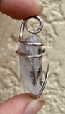 Faceted Dendritic Agate in Sterling Silver Tension Wrapped Pendant