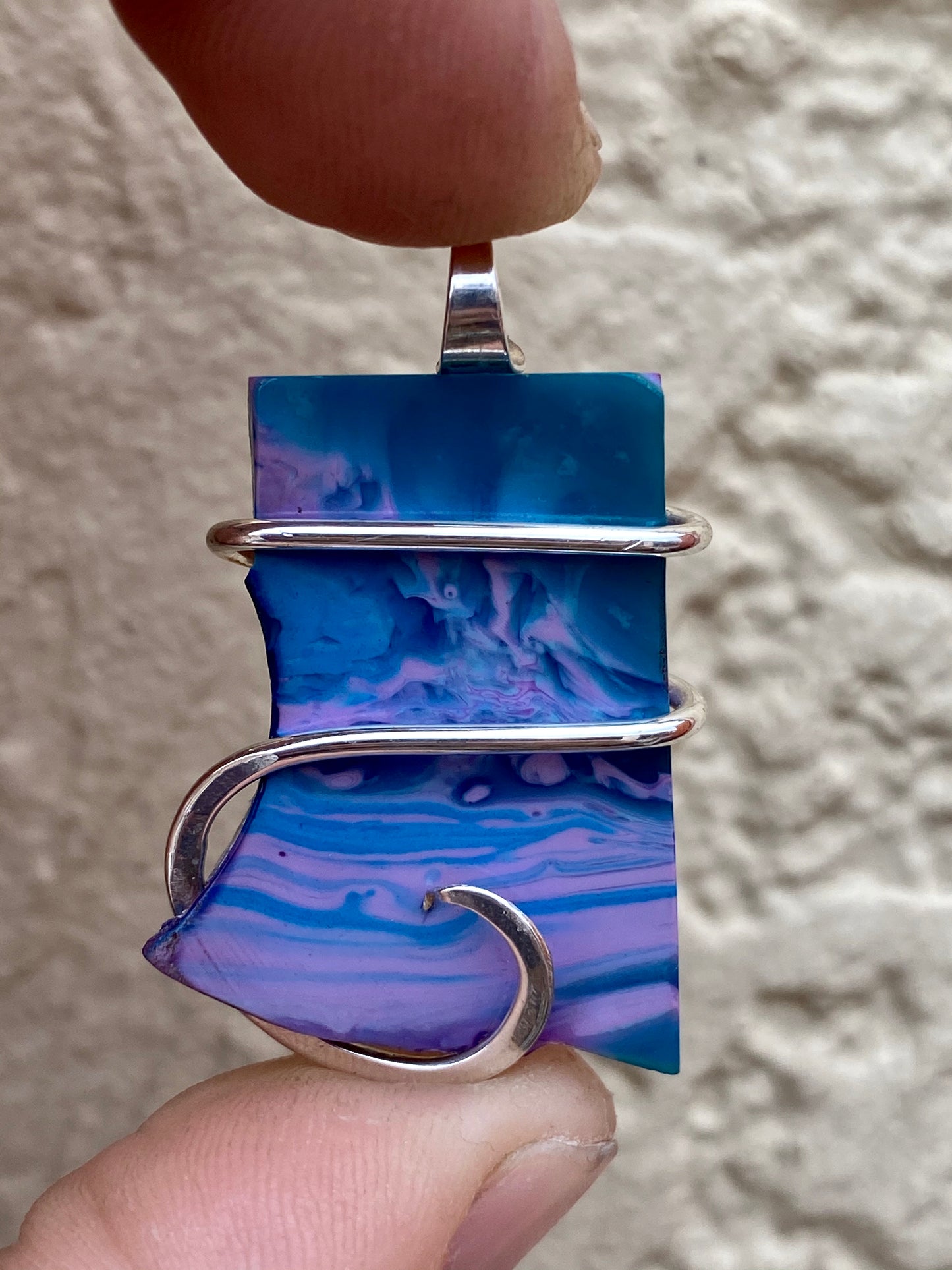 Bowlerite Shard in Sterling Silver Tension Wrapped Pendant