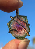 Watermelon Tourmaline Slice in 14kt Gold Tension Wrapped Pendant